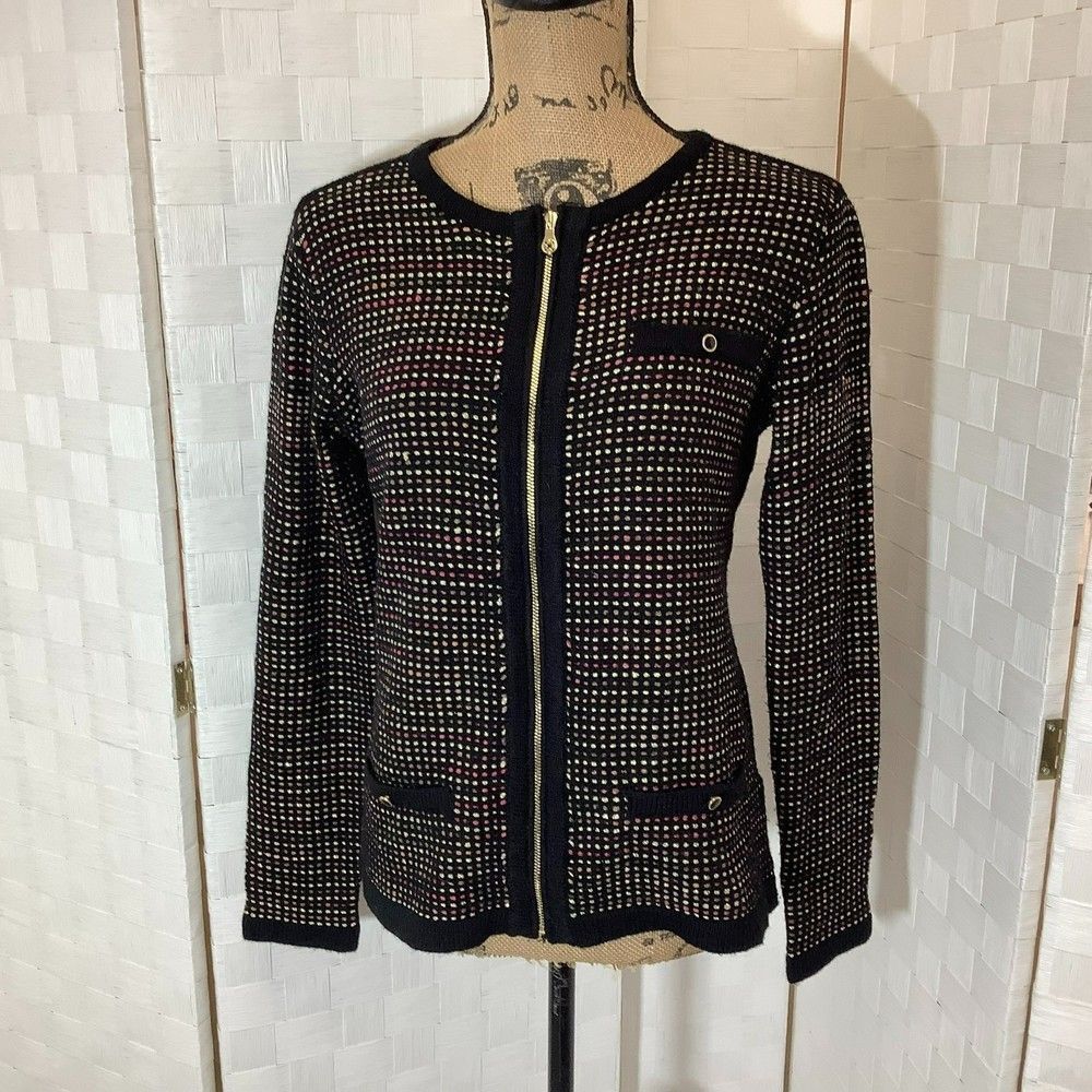 jaclyn smith metallic black cardigan sweater jacket size small